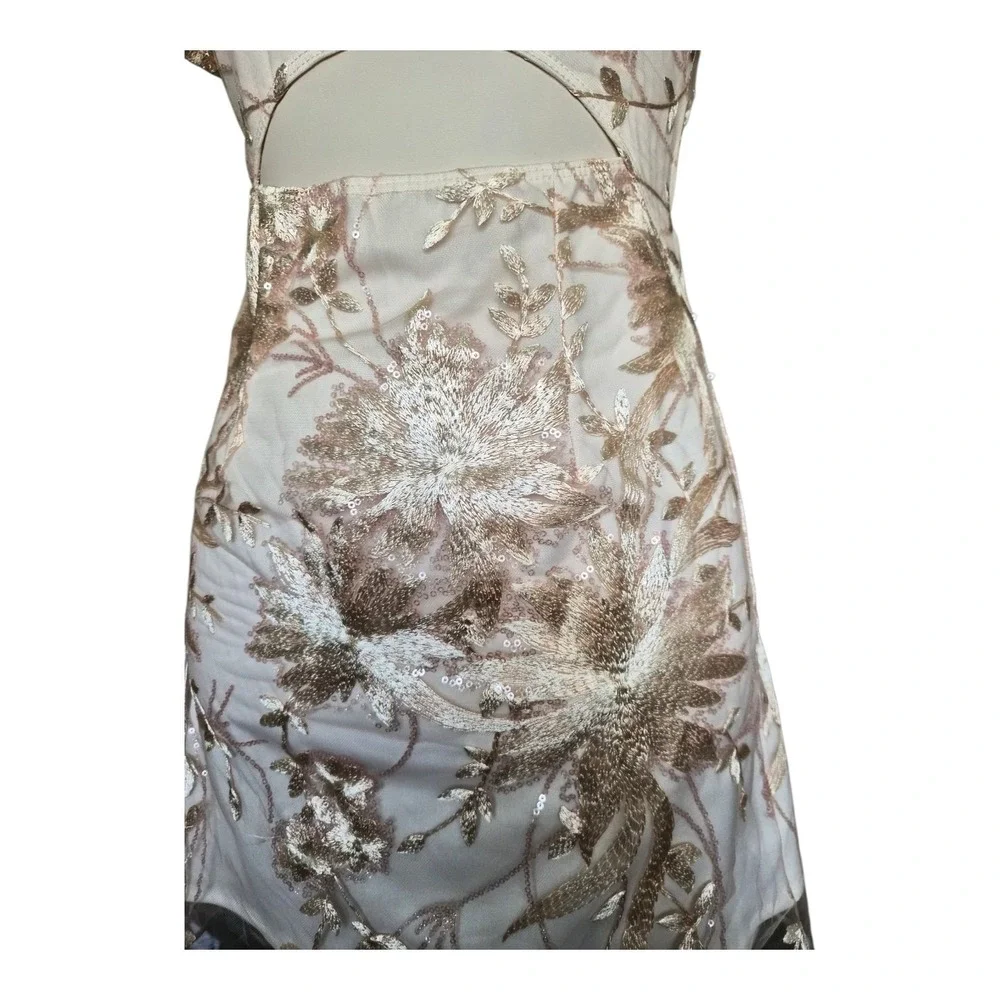 Lucy In‎ The Sky Floral Sequin Embroidered Mesh Mini Dress Open Back Cutout S